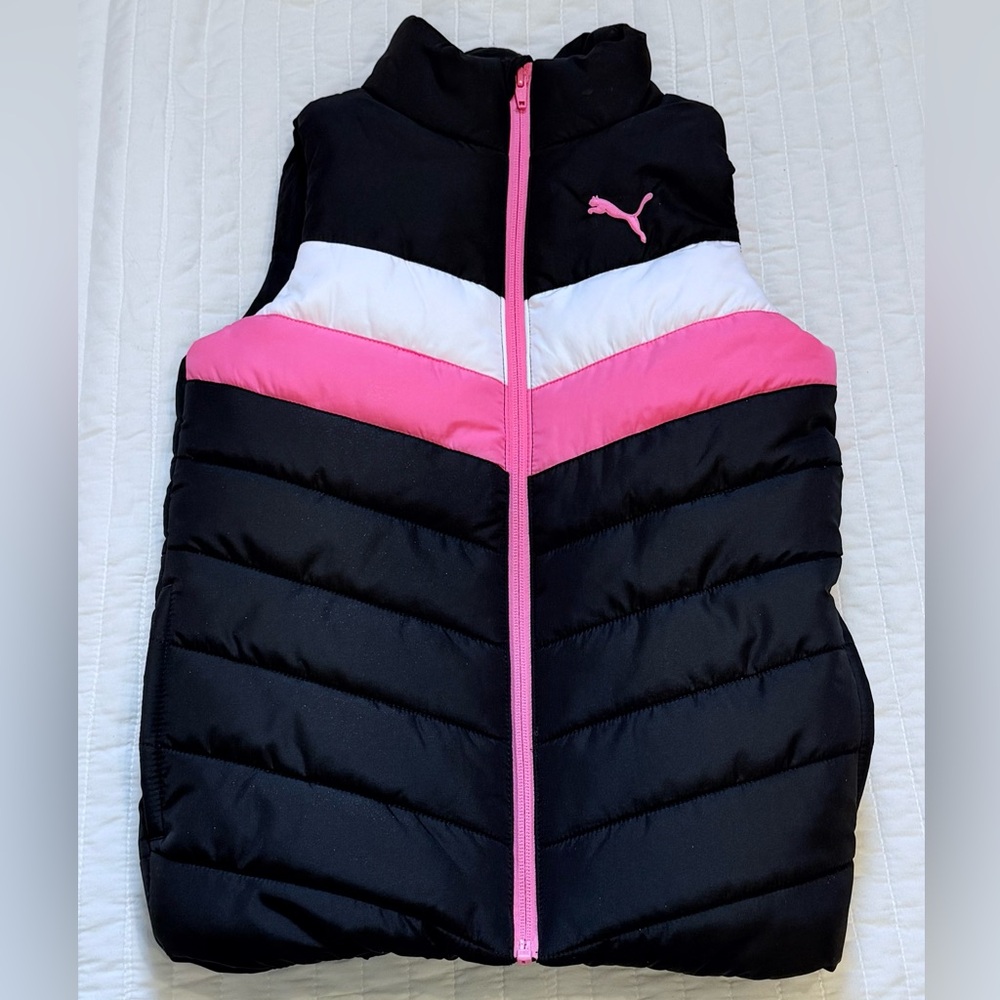 Puma Black & Pink Puffer Vest Sz Small 7/8